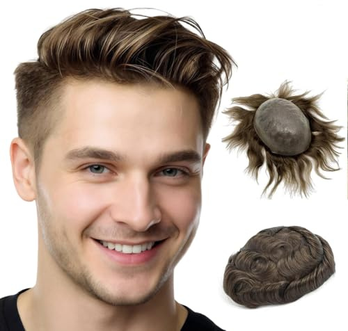 Rubyonly Herren Perücke Transparent PU Männer Toupet Haarteile Einheit Hair Replacement System Menschenhaar 100% Echthaar 8 * 10#3