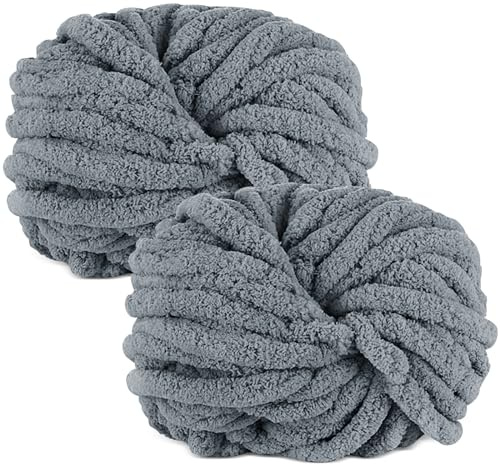 MeYuxg 2 Stück Dicke Wolle Garn 500g, XXL Weiches Chunky Wolle,Armstricken Wolle Dickes Garn,Dickes Garn Wolle Super Bulky zum Häkeln für Decken, Schals, Mützen, Haustier Nest(Dunkelgrau)