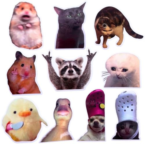 10PC Funny Meme Animals Fridge Magnets, Fun Cute Weird Magnetic Crying Cat Dog Hamster Duck Magnets for Gaming Kitchen Home Decor Bumper School Locker Work for Boys Girls Adult Accessories