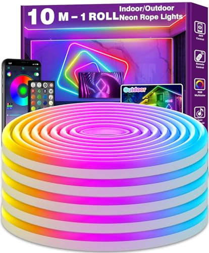 AILBTON 10m Led Neon Rope Lights,Flexible Led Rope Lights,Control with App/Remote,Multiple Modes,IP65 Outdoor RGB Neon Waterproof,Music Sync Gaming Strip Lighting for Bedroom Indoor