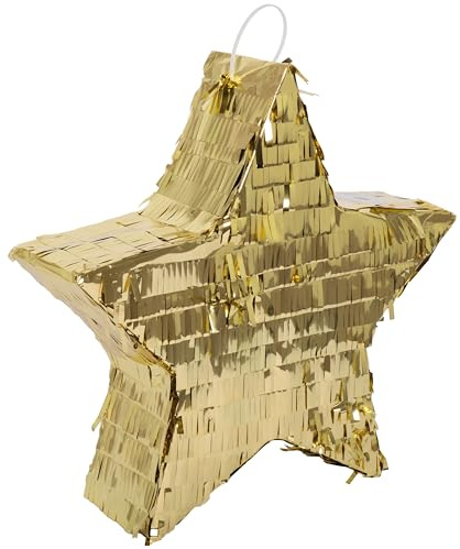 P'TIT CLOWN - 23193 - Pinata Étoile - Remplissage Facile - Accessoire Décoration Fêtes d'Anniversaire Enfant, Kermesses, Célébrations - Carton, Plastique - Or - 36 x 36 x 9 cm