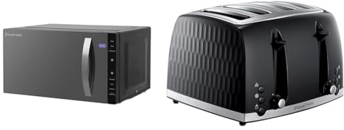 Russell Hobbs RHFM2363B 23 L 800 W Black Digital Flatbed Solo Freestanding Microwave & Honeycomb 4 Slice Toaster (Independent & Extra wide slots with high lift