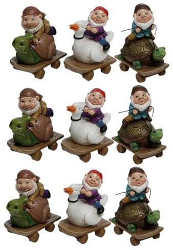 Toddmomy 9pièces Statues De Gnomes De Jardin Résine De Figurines Miniatures Adorables pour Décoration De Jardin Balcon Ou Salon Gnomes Skateboard pour Noël Et Fêtes