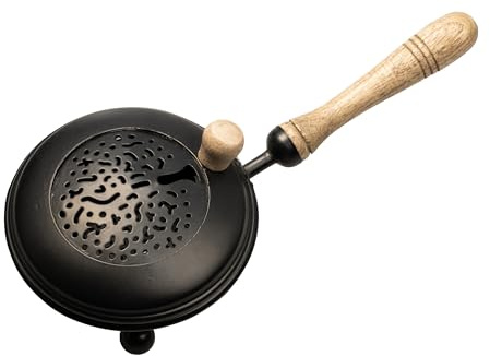 NKlaus Räucherpfanne mit Griff für Weihrauch, Schwarz, 12 cm, 1 Stück | Aus Eisen, für Räucherwerk und Räucherkohle; Pfanne Ø 12 cm, Griff 11 cm