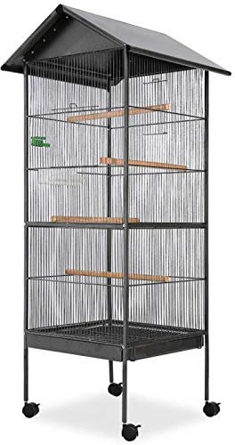 Jaula para pájaros con Techo, Chaduof Jaula Agapornis, Jaula Periquitos, Jaula Canario, Jaula Loro, Jaula para Ninfas, Jaulas Voladera, Jaula NINFA, de Acero Negro 66x66x155 cm