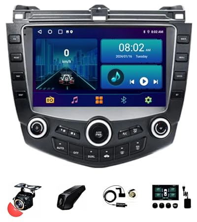 9 Pulgadas Android 13 Doble DIN Radio de Coche para Honda Accord 7 2003-2007 con CarPlay inalámbrico GPS Navi Cámara de Respaldo Controles del Volante Bluetooth(T3[2+32G])