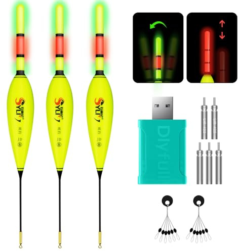 QualyQualy 3 Stück Led Posen Angeln Schwimmer mit Ladegerät und Batterie, Farbwechsel Leuchtposen Set für Tag und Nacht, Angelzubehör Hechtpose 20cm,19.5cm,21cm
