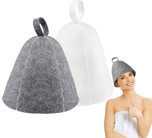 2 Stück Saunahut,Sauna Hut,Filz Herren Mütze,Saunamütze Damen Filzhut | Hut Duschhaube Filz-Saunahut,Filzkappe Hat Lustig Mütz,Weiß & Grau