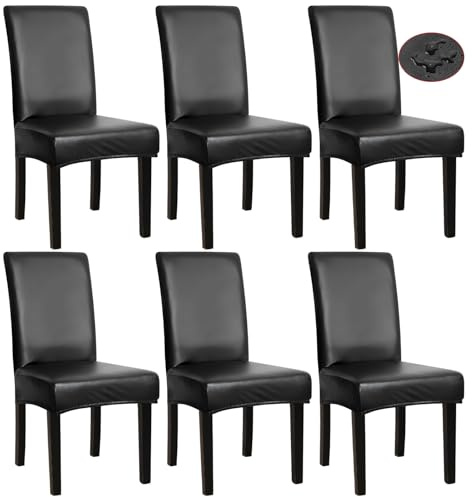 GBACHOOSE Stuhlhussen 6er Set aus PU Leder, Stuhlbezüge wasserdichte und Elastische für Hochzeiten, Unternehmen, Wohnungen, Küchen, Hotels, Restaurants