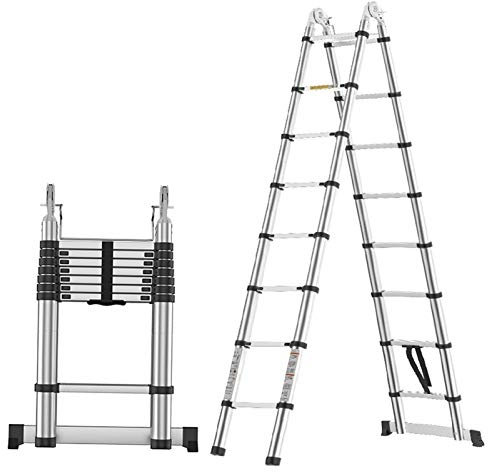 VUIPAJQC Scala telescopica Estensibile, Scale telescopiche Scala telescopica Tipo A 27 Piedi Estensione in Alluminio Pieghevole Gradini Antiscivolo Portatile Multiuso Ma, 10 Piedi