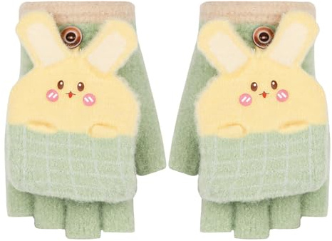 TAGVO Guanti senza dita per bambini, Guanti in Maglia Invernali, Guanti invernali caldi convertibili Flip Top, Elastico Cartoon Guanti Magici in Lana Pile Termici per bambini ragazzo ragazze 7-13 Anni