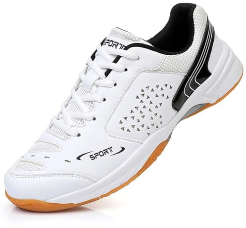 PENXZT Herren Tennisschuhe Badminton Squash Schuhe Sportschuhe rutschfeste Atmungsaktiv Outdoor Jogging Fitness Bequeme,White Black,48 EU