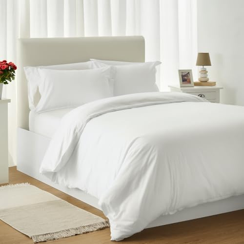 Jomy Parure de Lit 220×240 Adulte Housse de Couette 220×240 Coton 300 Fils Blanc avec Fermeture Éclair 2 Taies d’Oreiller 50×75 Linge de Lit 2 Personnes Housse Couette Blanc Satin de Coton Égyptien