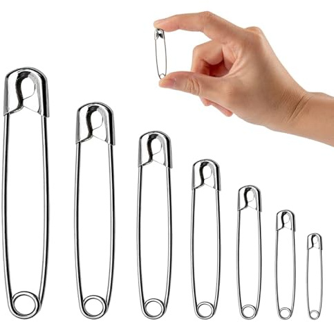 460 Pcs Safety Pins Assorted Sizes, Silver & Rust Resistant & Strong & Small Large, for Securing Clothing, DIY, Pinning, Hemming, Sewing, Dressmaking Pins(7 Sizes)