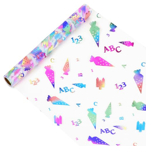AUAUY Tischläufer, Einschulung Schulanfang Deko, Zuckertüten, 5mx28cm | Schuleinführung Tischdeko, Tischband Zuckertüten 123 ABC, Tischdecke Mädchen Junge