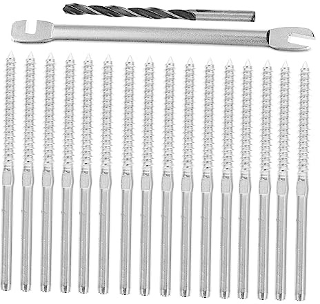 NUOBESTY Kit de Rambarde à Câbles en Acier Inoxydable 1/8 Pouce Vis à Bois Serties, Système Réglable Anti-rotation pour Garde-corps de Terrasse et Balcon, 20 Pièces, Usage Extérieur