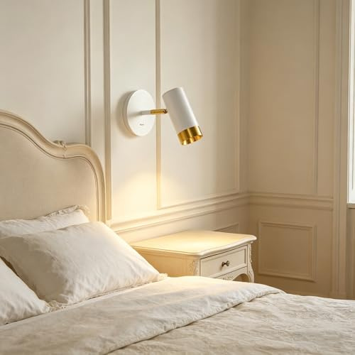 KRIPINC Leselampe Wandmontage, Wandlampe mit Schalter, Wandstrahler Weiß | Vintage Industriell, 90 Grad Vertikal & 350 Grad Horizontal Verstellbar, E27 5W LED, für Wohnzimmer Schlafzimmer Nachttisch
