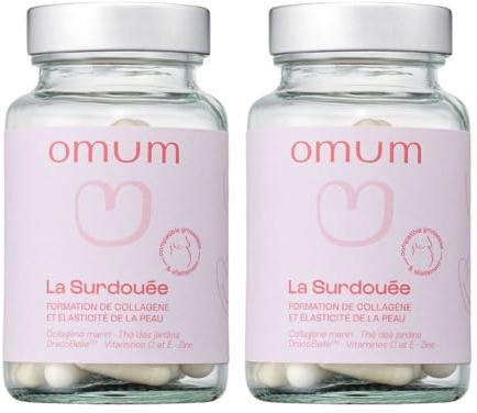 OMUM - La Surdouée - Complément Alimentaire au collagène marin - Elasticité, hydratation beauté de la peau - Compatible grossesse et allaitement, sans gluten ni gélatine - 60 gélules 1 mois de cure