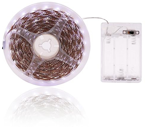 Wisada 5V Tira de Luz LED [2M，Blanco 6000K], alimentado por batería, Luz LED de Noche, Diseño DIY, Decoración de Dormitorios, Salones, Salas de Juegos, Cocinas y Tiendas - Pilas No Incluidas