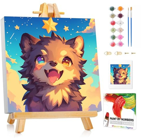 XTCIXAL Paint by Numbers Kit for Kids with Frame, Wolf Paint by Number Kids Age 5-8-12, Paint by Number with Frame for Gifts and Home Decor 8X8 Inch