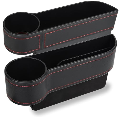 2 Pack Car Seat Gap Filler Organizer, Automotive Front Seat Storage with Cup Holder, Auto Console Side Extra Storage Boxes - Passenger & Driver Side