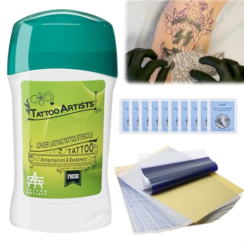 Tattoo Transfer Creme, mit Tattoo Transferpapier und tattoo-Reinigungstüche, tattoo Vorlagen zum Tätowieren, TattoO Stencil Gel, TattoO Zubehör Set für tattoO Künstler Anfänger