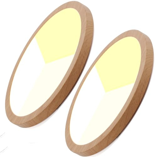 Alpinaluz Lot de 2 plafonniers LED effet bois 24 W Ø300 mm - Downlight LED encastrable ou surface, ultra fin 17 mm, 2400 lm, CCT 3000K/4000K/6000K, coupe Ø65-270 mm, IP44