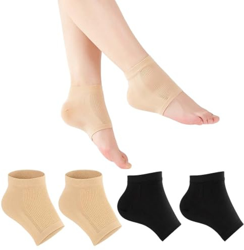 UIEXAY 2 Paires Chaussette Hydratante Pied Réutilisables Pour La Nuit,Talon En Gel Ventilé À Bout Chaussettes Ouvert Silicone Souple Chaussette(Noir, Couleur De Peau)