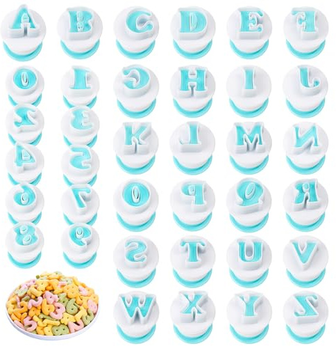 Bohrma 36 Stück Fondant Buchstaben Ausstecher Set Wiederverwendbar mit Buchstaben Zahlen für Fondant Kuchen Keks Dekoration von Zuckerpaste Zubehör zum Back