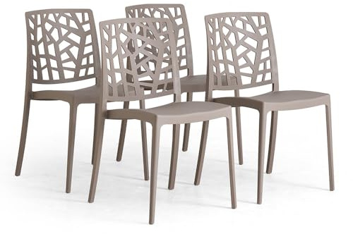SIEDITI FUORI E DENTRO Sedie impilabili in polipropilene con fibra di vetro per esterno/giardino o interno, idrorepellenti e resistenti, design moderno e naturale - Trixy (4, Tortora)