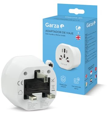 Garza - Adaptador de Viaje UK Tipo G para Inglaterra, Irlanda, Singapur y más, 5 en 1 Compacto y Seguro, Diseñado para Viajeros Internacionales