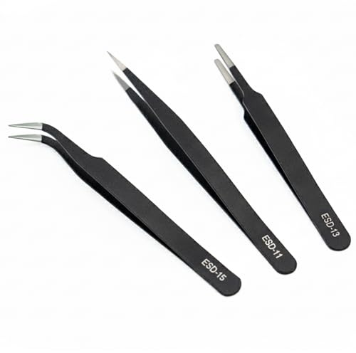 Pinzette Professionali in Acciaio Inox Antistatiche con Custodia Protettiva