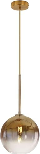 EKSED Moderne Pendelleuchte aus Glas mit E27-Fassung, 25 cm Kugelschirm-Deckenleuchte für Kücheninsel, Esszimmer (Gold, 1-flammig)
