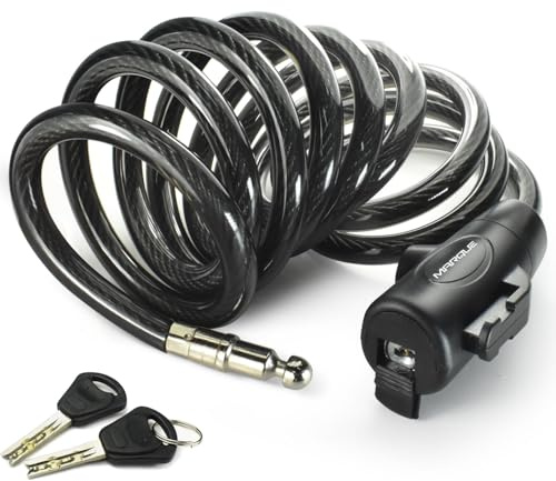 MARQUE Bike Lock with Key – 3/8” (4Ft, 7Ft, 15Ft) Coiled Cable Locks with 2 Keys, Anti-Theft Security Cable for Bicycles, Scooters, Kayaks, Paddle Boards, Gates (7 FT)