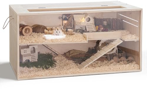 Hamsterkäfig kaufest, 97 cm, Meerschweinchenkäfig aus Holz für Kleintiere, zu öffnende Oberseite mit leicht sichtbaren Acrylplatten für Hamster, Kaninchen, Meerschweinchen, Igel (2 Ebenen, 97 x 49 x