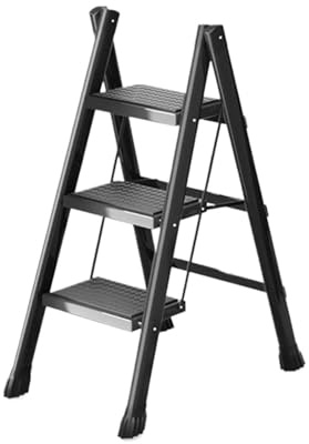 Scala a 2 gradini Sgabello pieghevole a 2/3/4 gradini con ampio pedale, sgabello leggero, scala in acciaio robusto for riporre oggetti in garage(3 Step Black)