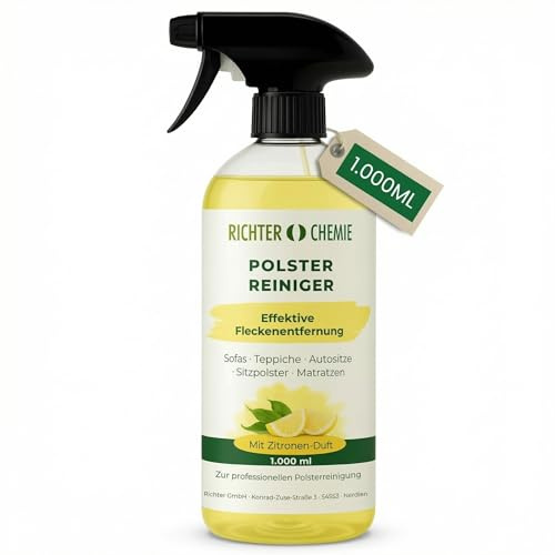 Richter Chemie Polsterreiniger Spray, 1 Liter, für Sofa, Teppich, Matratzen | Haustierfreundlich, mit Zitronenduft, tiefenwirksam gegen Flecken, für Autositze & Textilien, Made in Germany