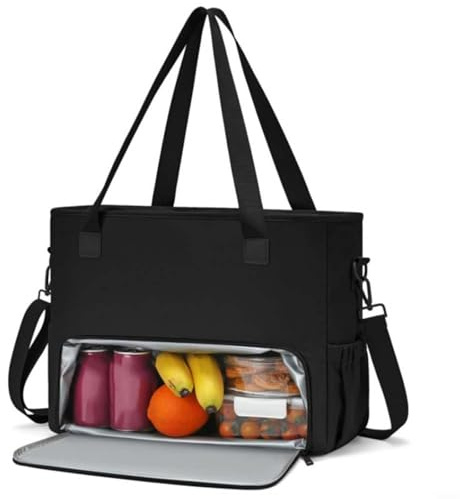 GANCEI Laptop-Tragetasche mit isoliertem Lunchfach, Arbeitstasche aus wasserabweisendem Oxford-Stoff für Damen, Lehrer, Krankenschwestern, Büro, Pendeln (schwarz)