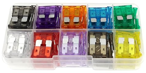 Akozon Kit de Fusibles Automotrices Tipo Cuchilla de 100 Piezas para Automóvil/RV/camión/motocicleta/barco de Tamaños Variados, para Fusibles Estándar - Reemplazo Confiable para Todos los Vehículos