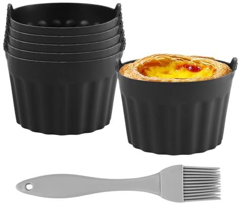 6 Pièces Silicone Moule a Muffin Air Fryer, Ramequin Air Fryer, Moule pour Gâteau Au Four, à Tarte Aux Oeufs, Individuel Soufflé Friteuse Silicone Bakeware pour Cuisson de Gateaux Desserts Muffins