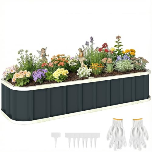 Outsunny Galvanised Raised Garden Bed Metal Planter 5 x 2 x 1 ft Dark Grey | Metal Planter, Outdoor Planters, Folded Edging, Vegetables Flowers Herbs