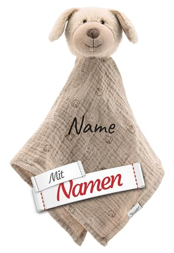 Sterntaler Schmusetuch Baby personalisiert - Hund Lucky, mit Namen Bestickt, aus Musselin und Polyester, Tröster für Baby, Geschenk zur Geburt und Taufe