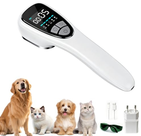 Handliches Kaltlaser Rotlicht Therapiegerät 6x808nm 12x606nm, 5 Intensitätsstufen, 4 Timer, Schutzbrille, tragbares Infrarot Gerät für Mensch, Hund, Katze, Pferd gegen Gelenk- und Muskelbeschwerden