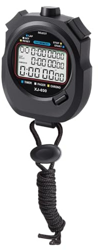 Deskium Stoppuhr Timer, 0,01 Sekunden Präzision, Digital, Multifunktion, Dual Row 10-Lane Speicher, LCD-Bildschirm, für Sport, Schiedsrichter, Laufen, Leichtathletik, Schwarz