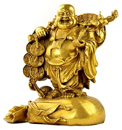 Chinese Arts & Culture Statua Fengshui Buddha statue in ottone che ride Buddha borsa da trasporto Dio della ricchezza figurine Buddha statue decorazione per la casa inaugurazione della casa regalo di