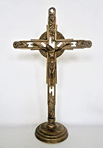 Artikelname Stehkreuz , Standkreuz groß Wandkreuz Jesus Corpus Herrgott Kruzifixe Antik Gold 58cm