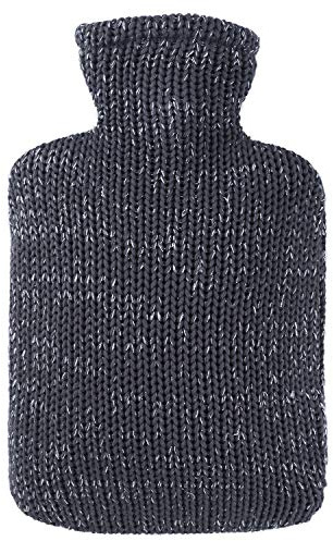 Hugo Frosch Wärmflasche Klassik 1,8 l mit Strickbezug Lurex Grau-Silber | Große Bettflasche Made in Germany, auslaufsicher & langlebig, mit kuscheligem Überzug, abnehmbar & waschbar