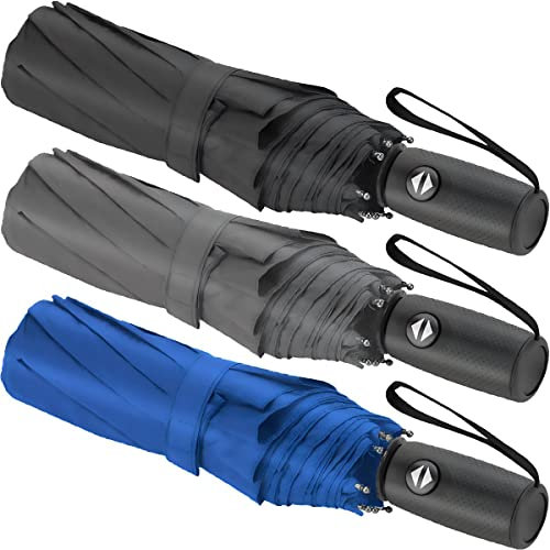 Liberty Imports 3 Pack Windproof Travel Rain Umbrellas - Compact, Light, Automatic, Strong and Portable - for Men and Women (Ed.1)