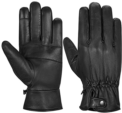 Hand Fellow Herren-Handschuhe aus weichem Nappa-Schaffell, warme Winter-Lederhandschuhe, Fleece-Futter, Thinsulate-Handschuhe (X-Large, Button Style)