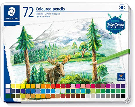 STAEDTLER 146C M72 - DESIGN JOURNEY Lápices de colores con mina blanda, alta pigmentación, forma hexagonal clásica, Estuche metálico con 72 lápices en colores intensos. Colores surtidos.